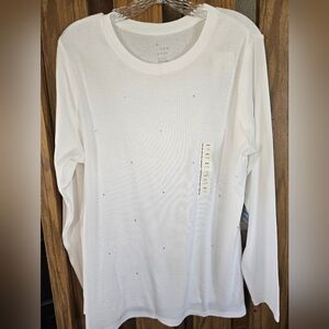 NWT a new day Sz XXL White Rhinestone Embellished Long Sleeve Tee